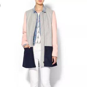 Sabine Womens Layne Colorblock Zip Front Jacket Gray Pink Blue size XS